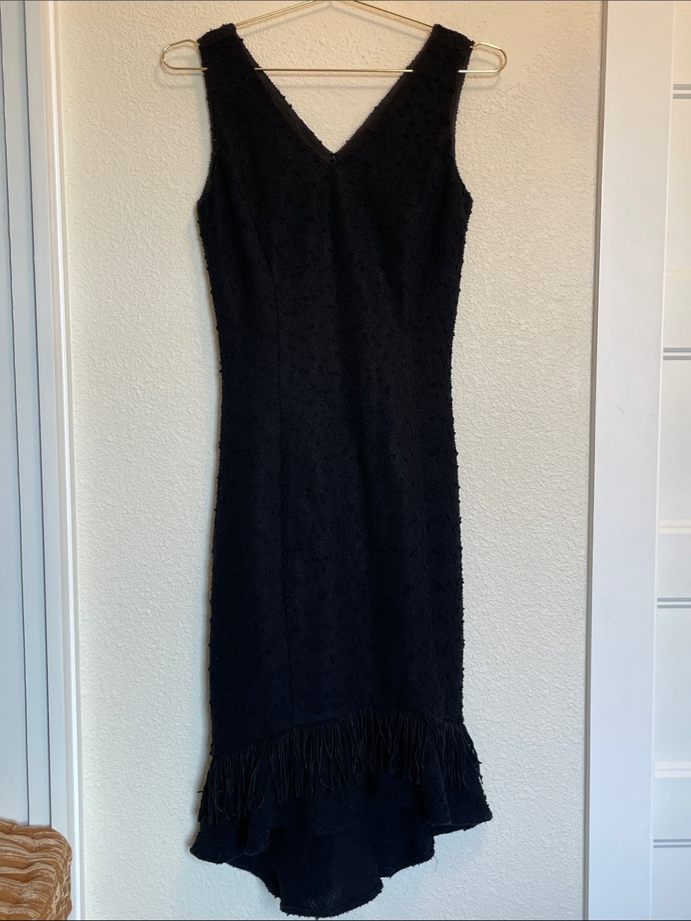 Nanette Lepore Fringe Witchy Goth High Low Asymmetrical Tweed Textured Midi Dres
